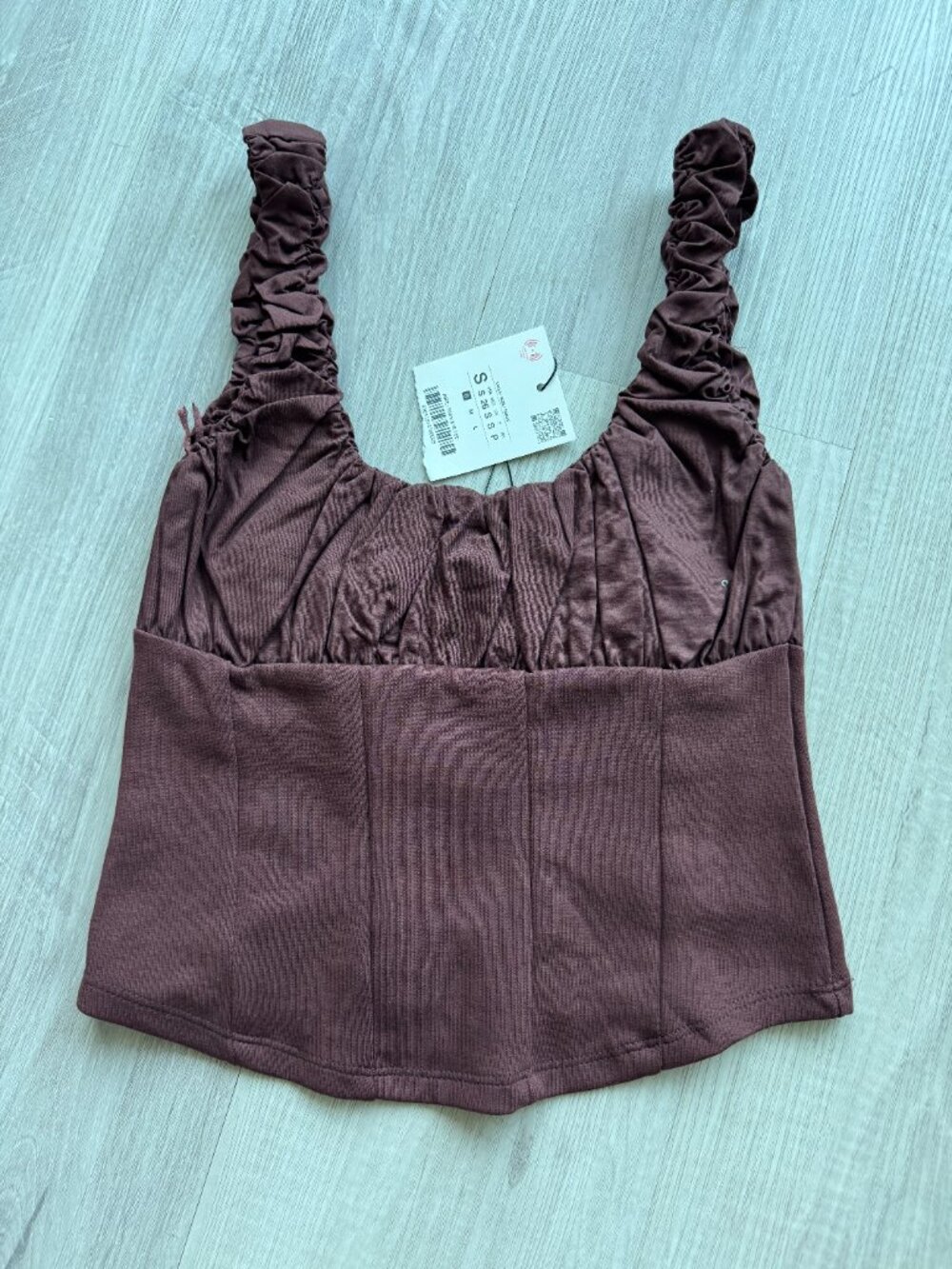 🤎 ZARA Combination Interlock & Poplin Top – Brown NWT Size S - Picture 8 of 13